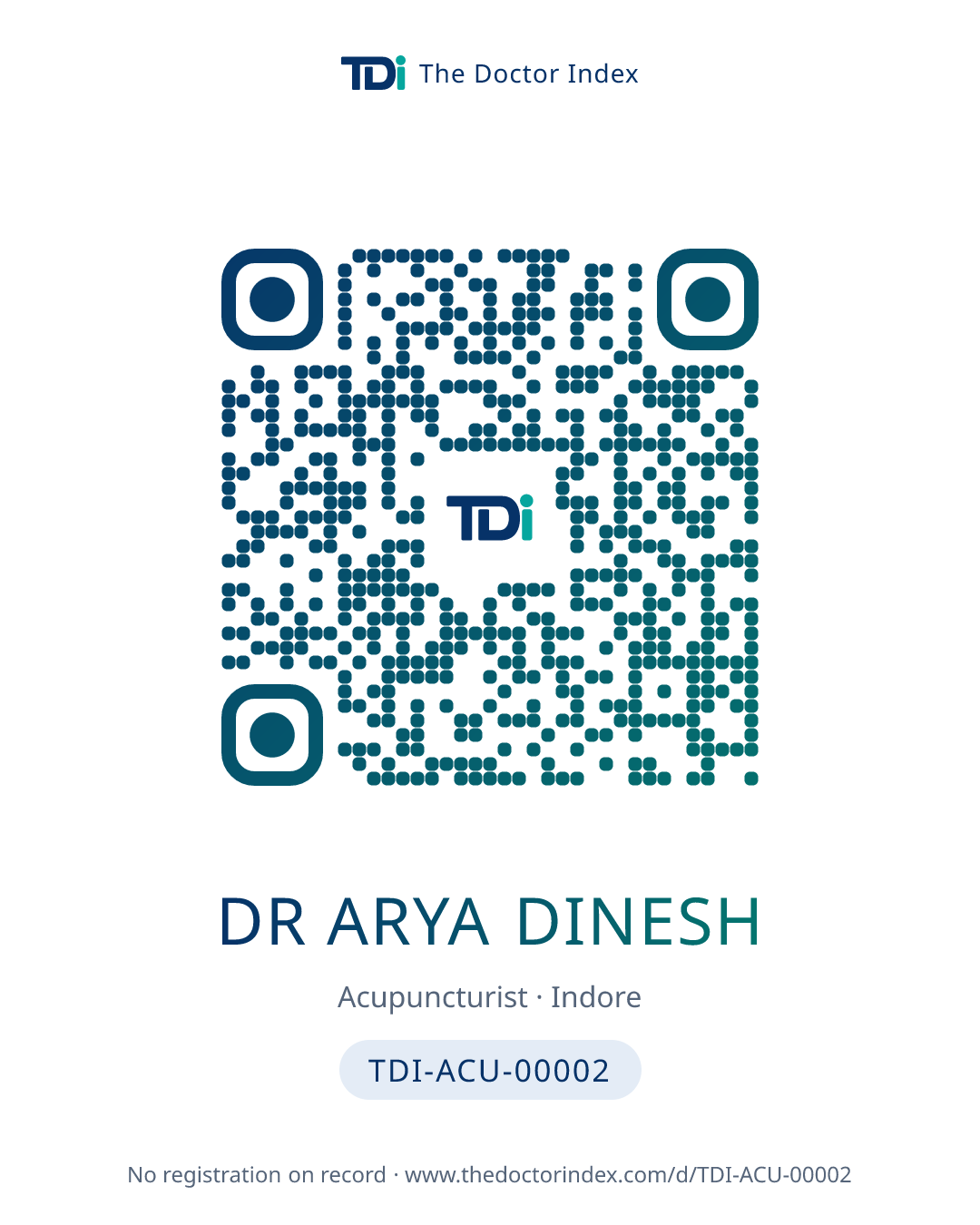 QR card for Dr Arya Dinesh, TDI-ACU-00002