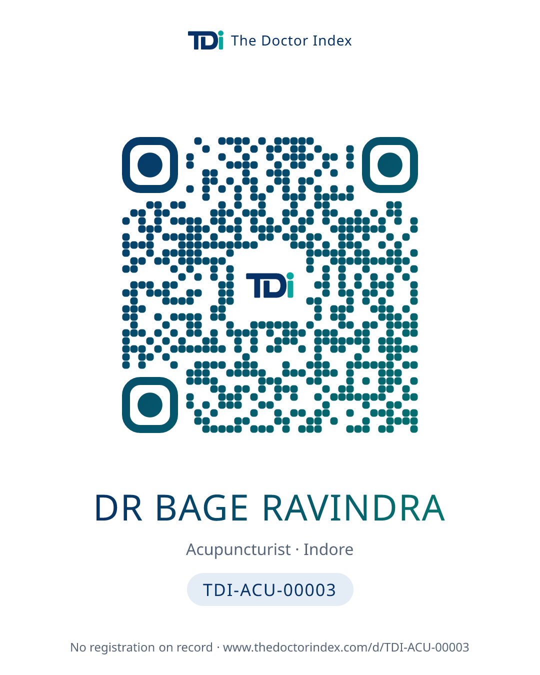 QR card for Dr Bage Ravindra, TDI-ACU-00003