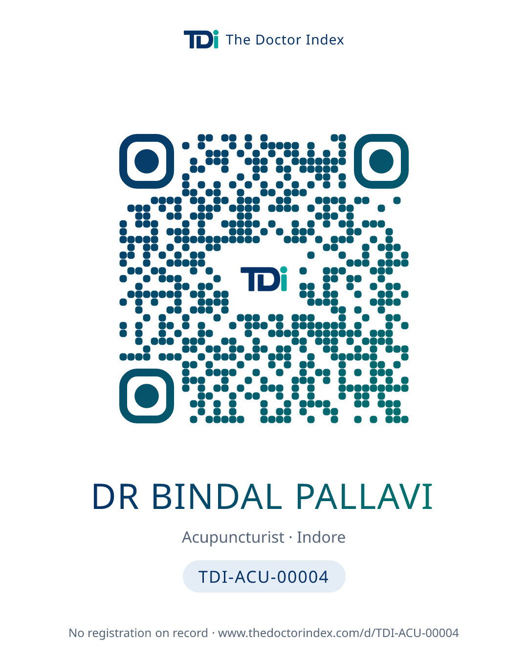 QR card for Dr Bindal Pallavi, TDI-ACU-00004