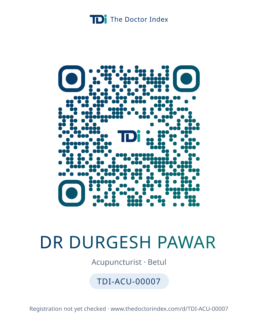 QR card for Dr Durgesh Pawar, TDI-ACU-00007