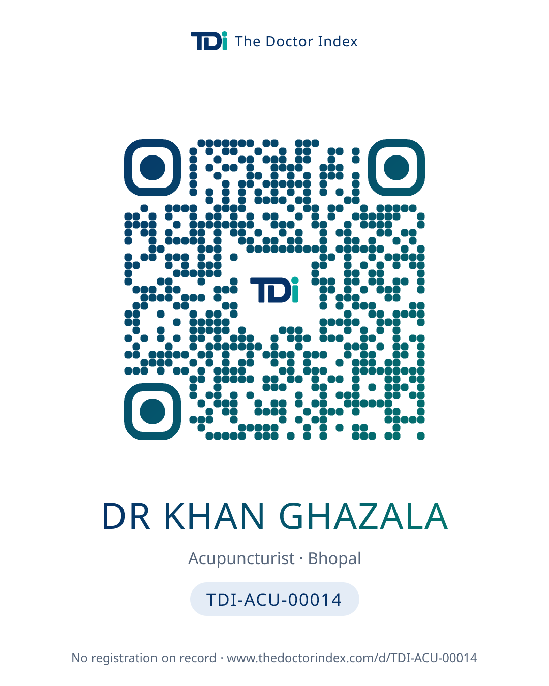 QR card for Dr Khan Ghazala, TDI-ACU-00014