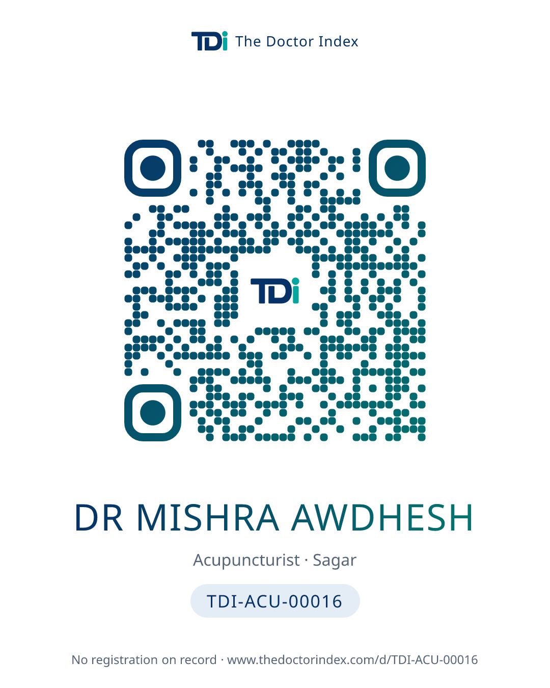 QR card for Dr Mishra Awdhesh, TDI-ACU-00016