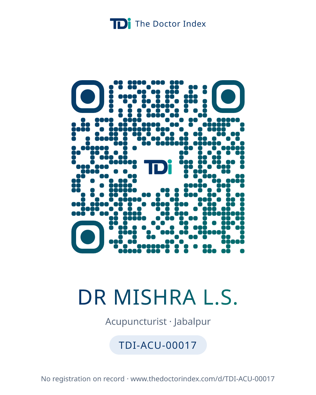 QR card for Dr Mishra L.S., TDI-ACU-00017