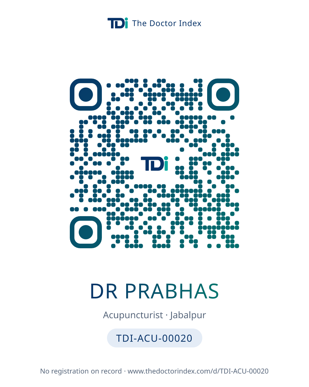 QR card for Dr Prabhas, TDI-ACU-00020