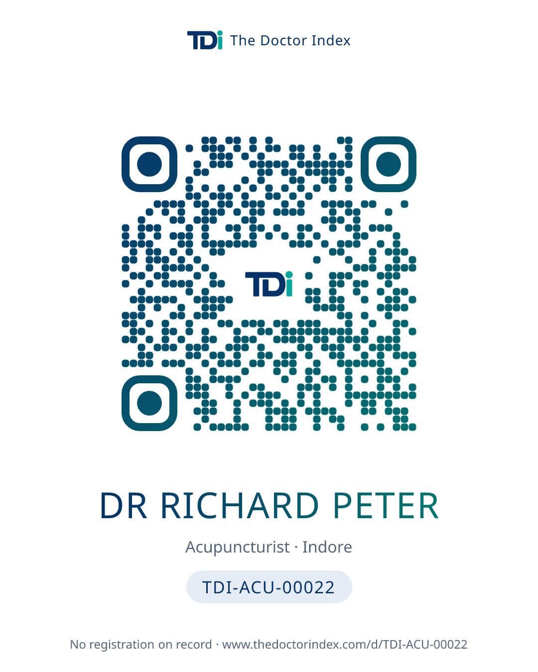 QR card for Dr Richard Peter, TDI-ACU-00022