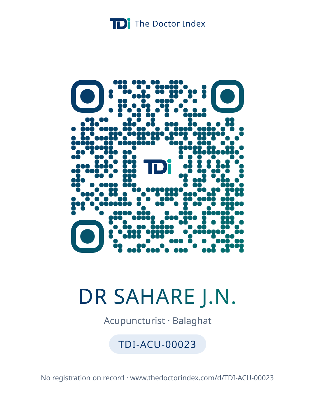 QR card for Dr Sahare J.N., TDI-ACU-00023