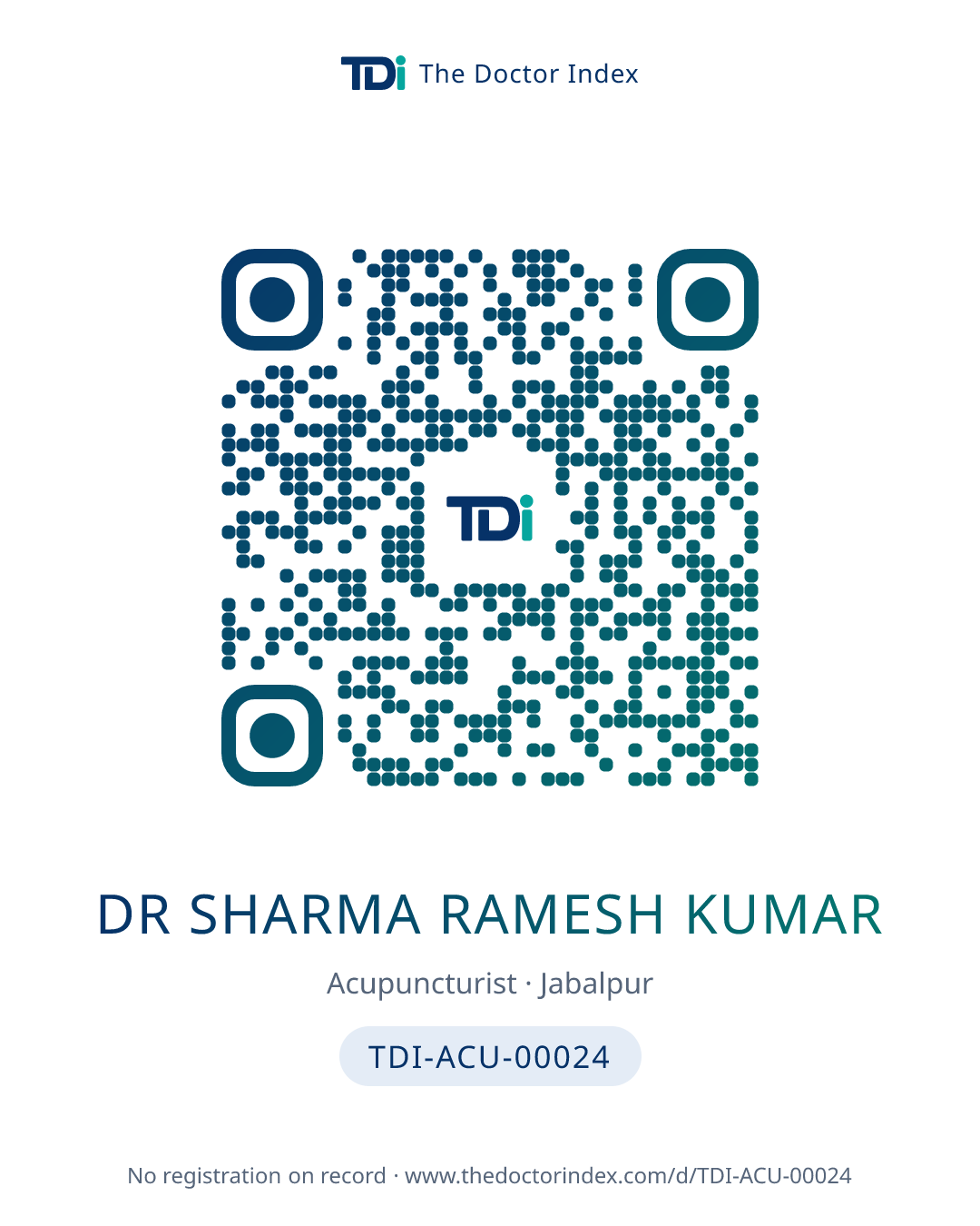QR card for Dr Sharma Ramesh Kumar, TDI-ACU-00024
