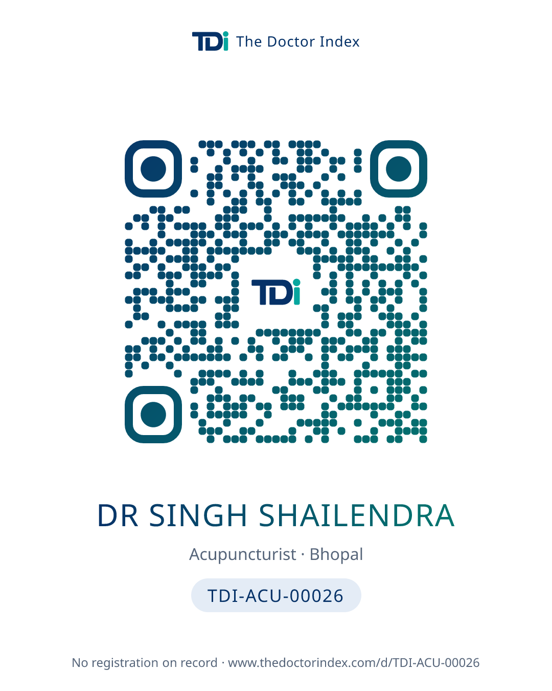 QR card for Dr Singh Shailendra, TDI-ACU-00026
