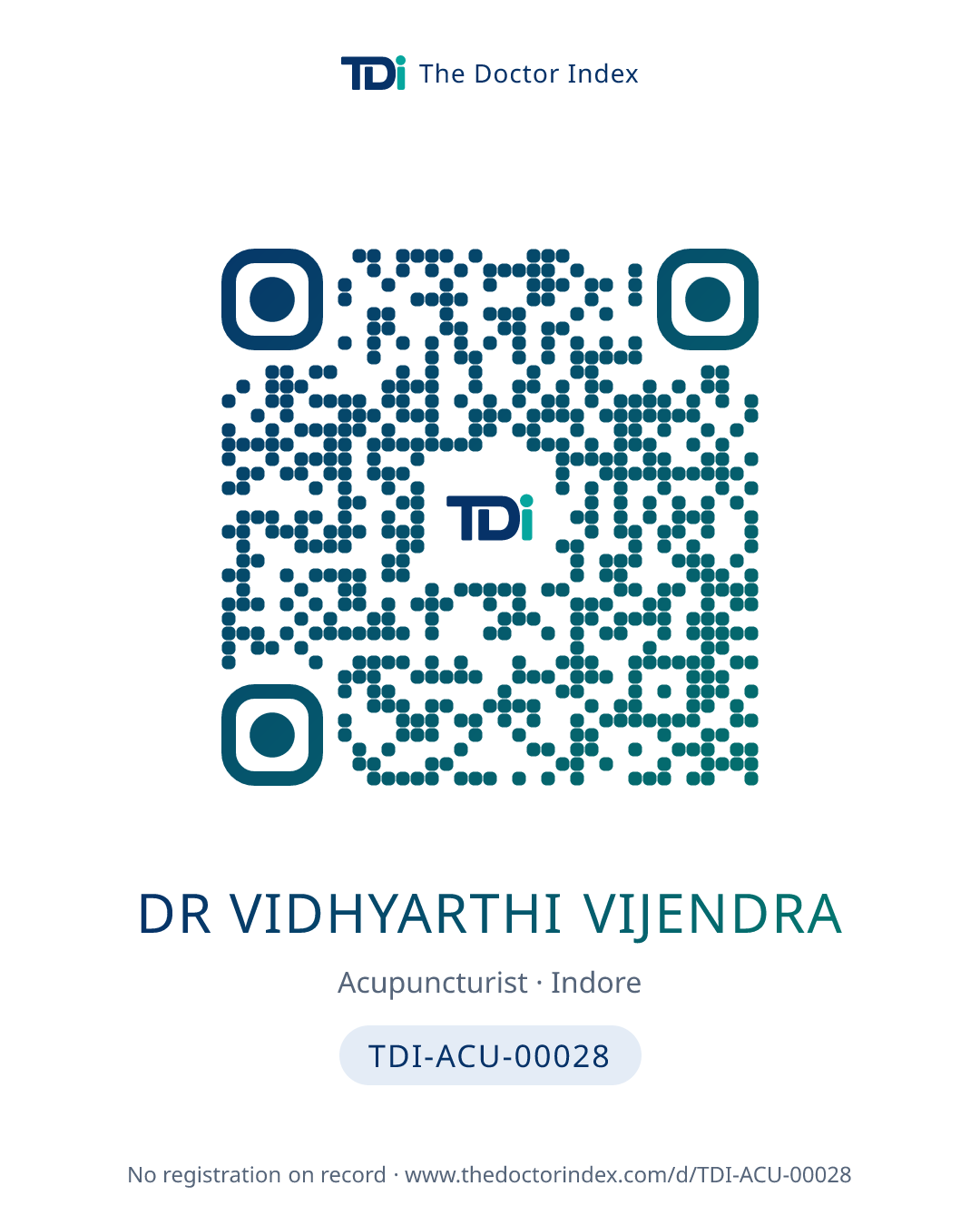 QR card for Dr Vidhyarthi Vijendra, TDI-ACU-00028