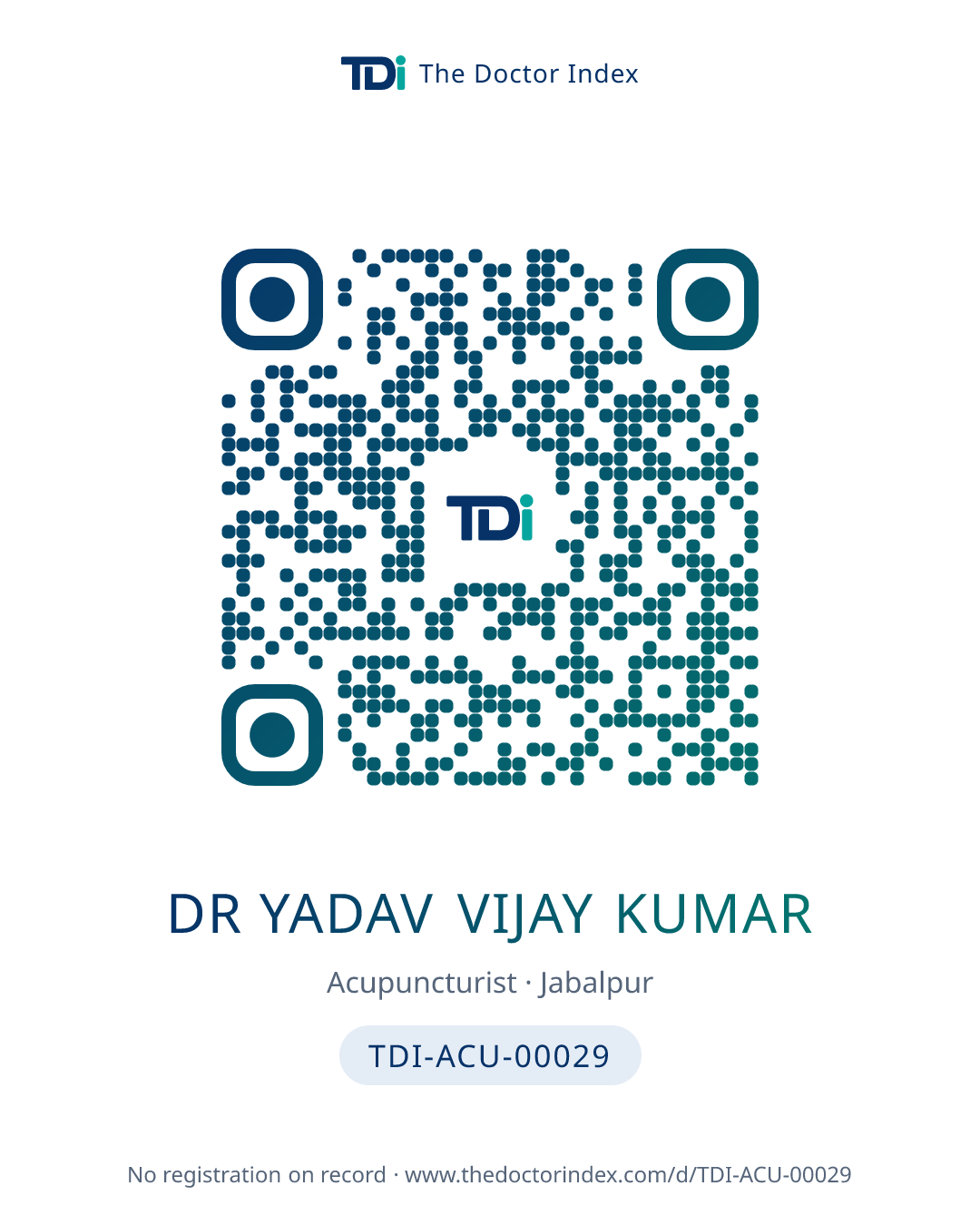QR card for Dr Yadav Vijay Kumar, TDI-ACU-00029