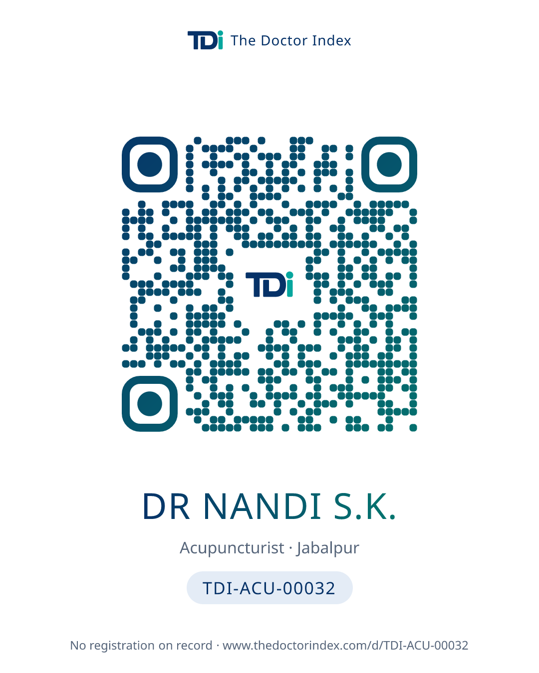 QR card for Dr Nandi S.K., TDI-ACU-00032