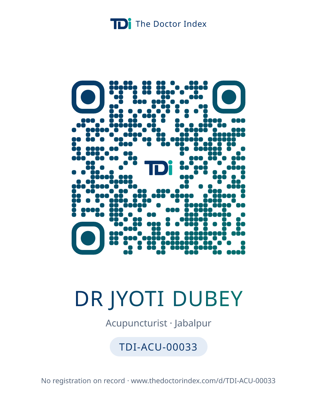 QR card for Dr Jyoti Dubey, TDI-ACU-00033