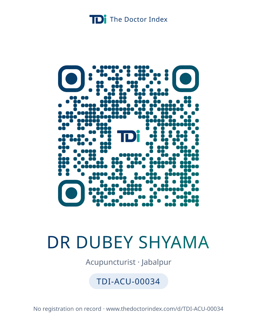QR card for Dr Dubey Shyama, TDI-ACU-00034