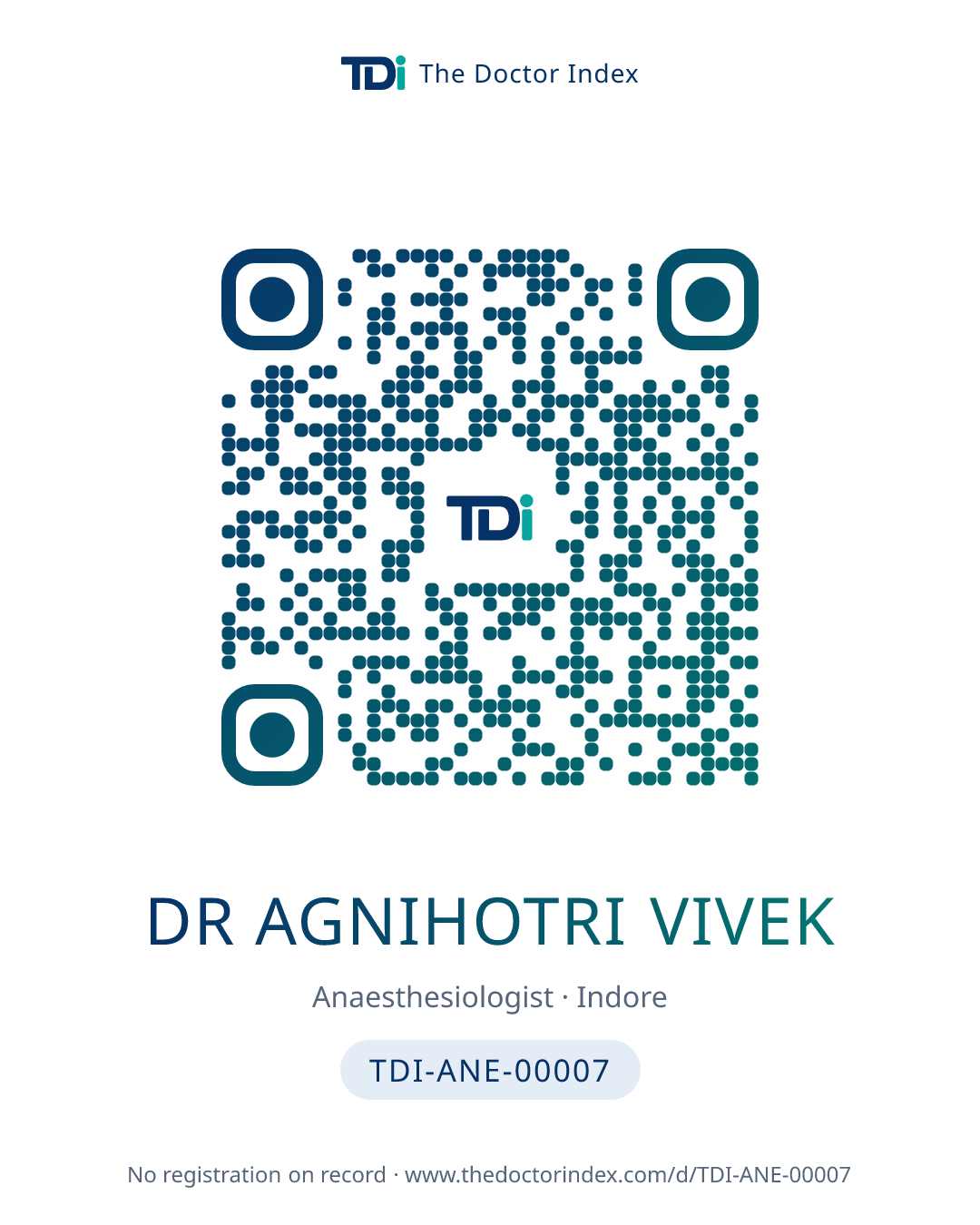 QR card for Dr Agnihotri Vivek, TDI-ANE-00007