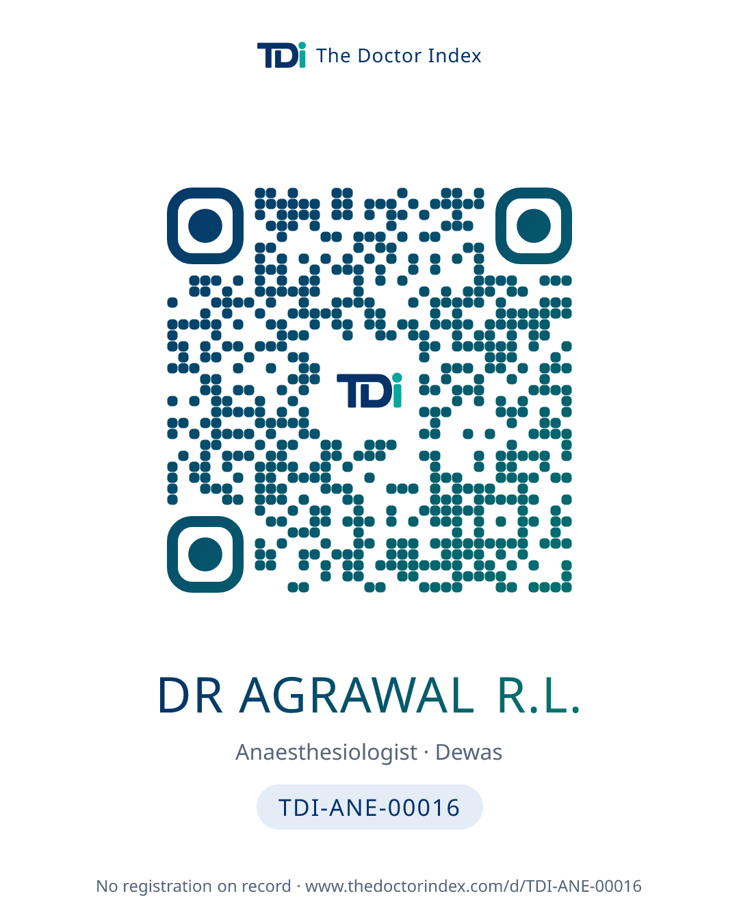 QR card for Dr Agrawal R.L., TDI-ANE-00016