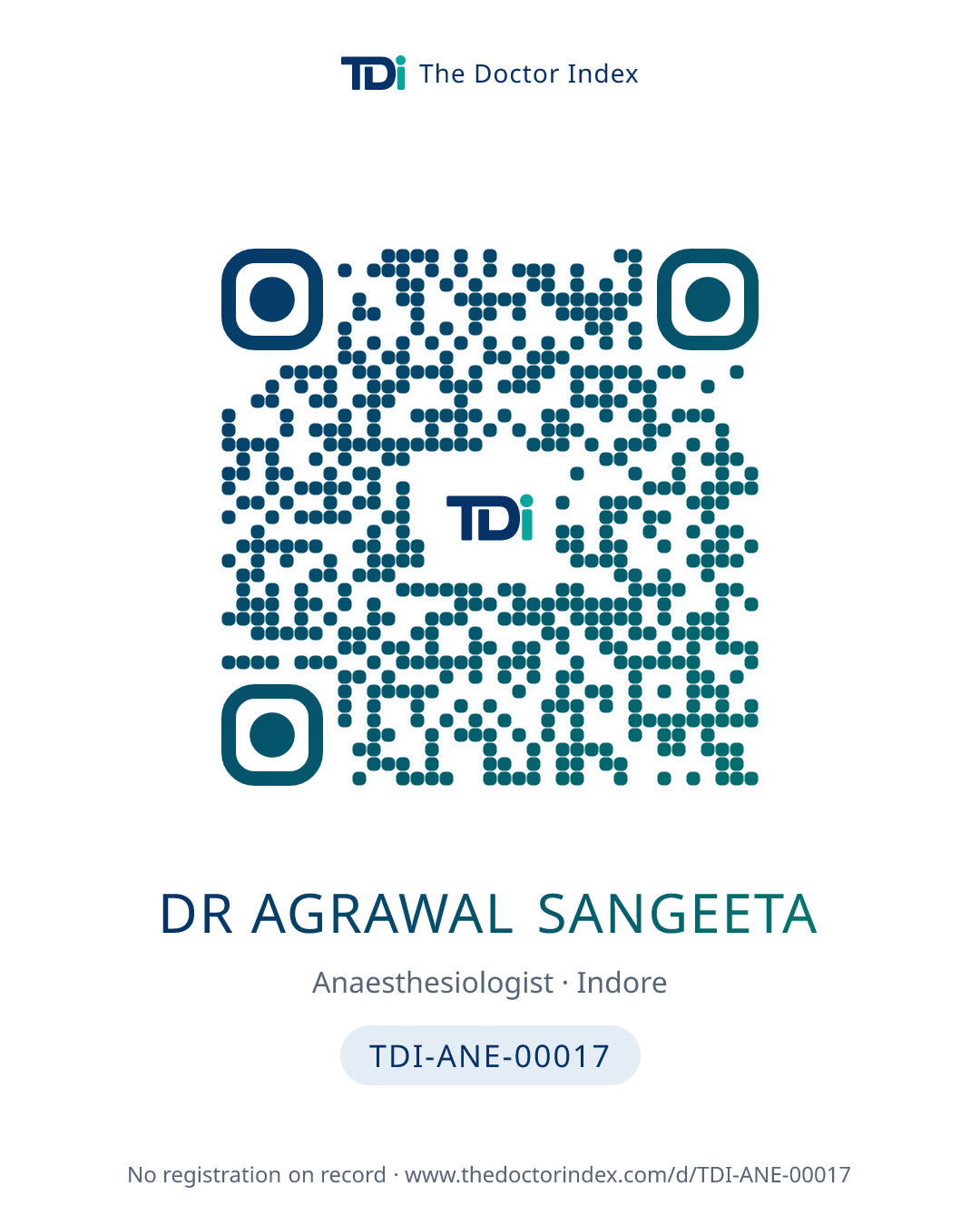 QR card for Dr Agrawal Sangeeta, TDI-ANE-00017