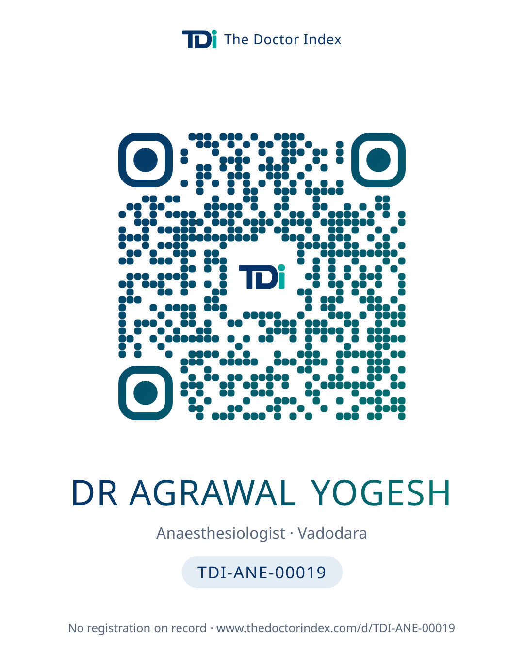 QR card for Dr Agrawal Yogesh, TDI-ANE-00019
