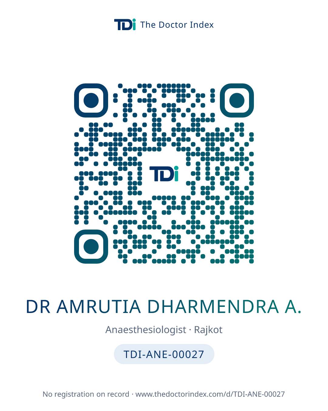 QR card for Dr Amrutia Dharmendra A., TDI-ANE-00027