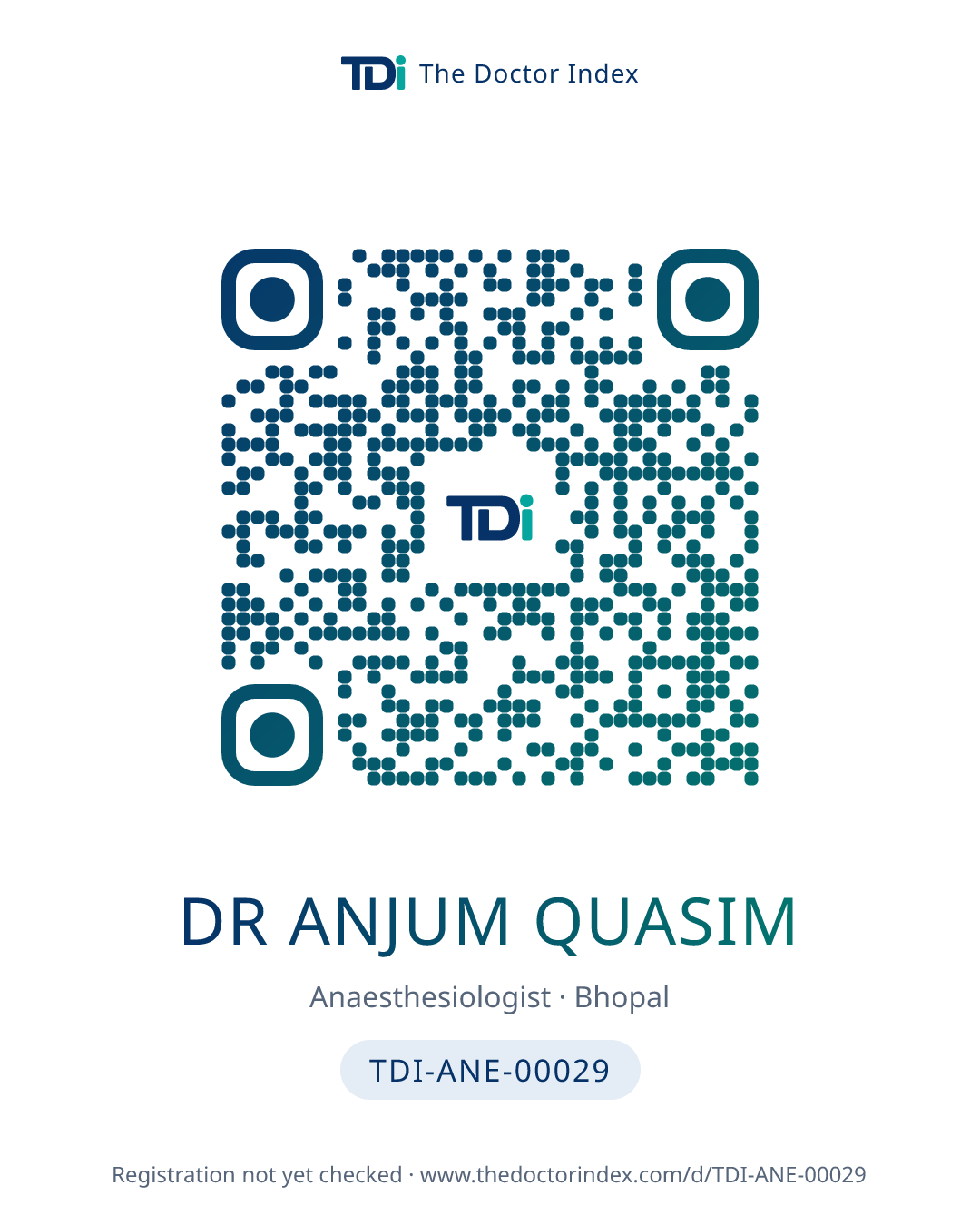 QR card for Dr Anjum Quasim, TDI-ANE-00029