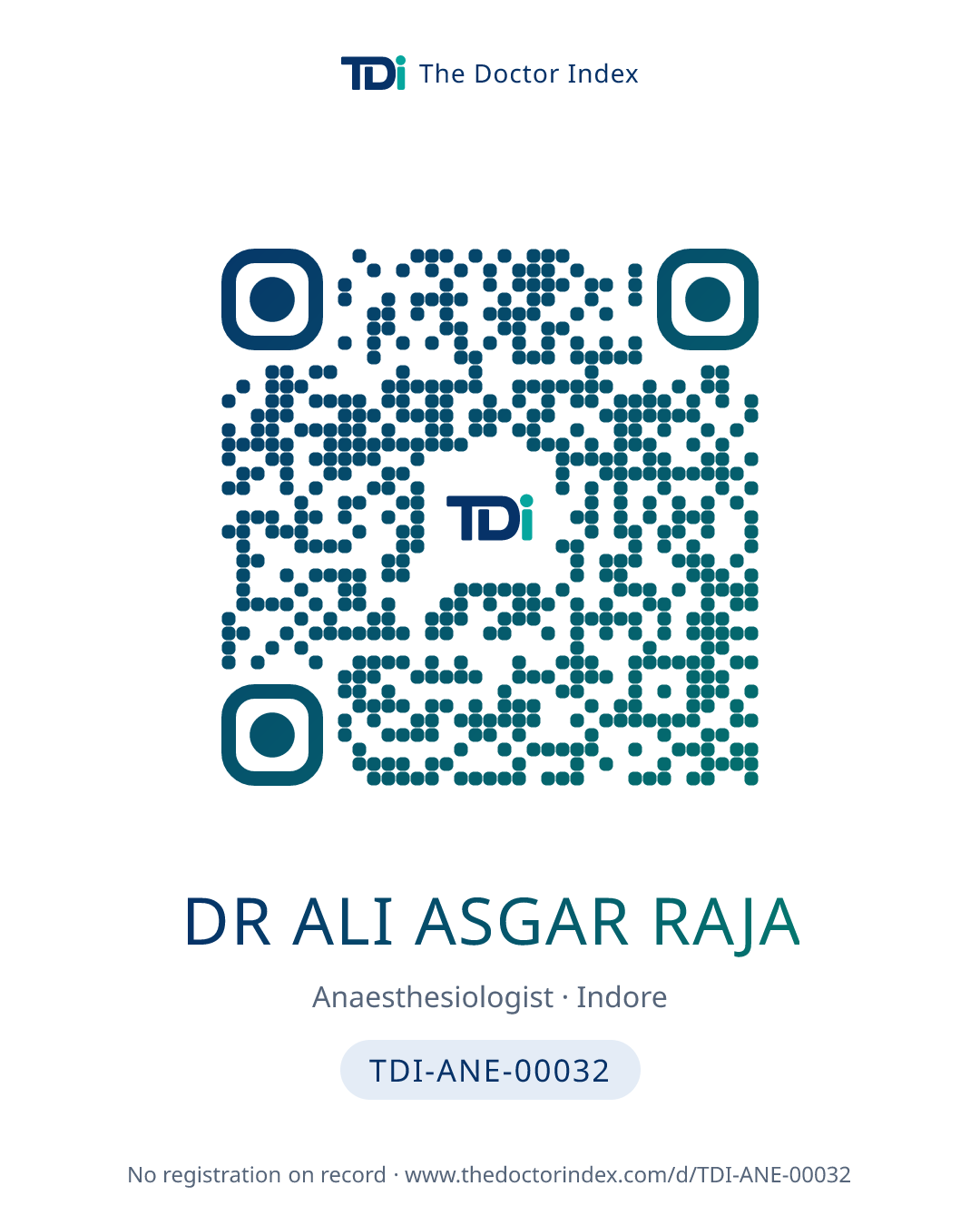 QR card for Dr Ali Asgar Raja, TDI-ANE-00032