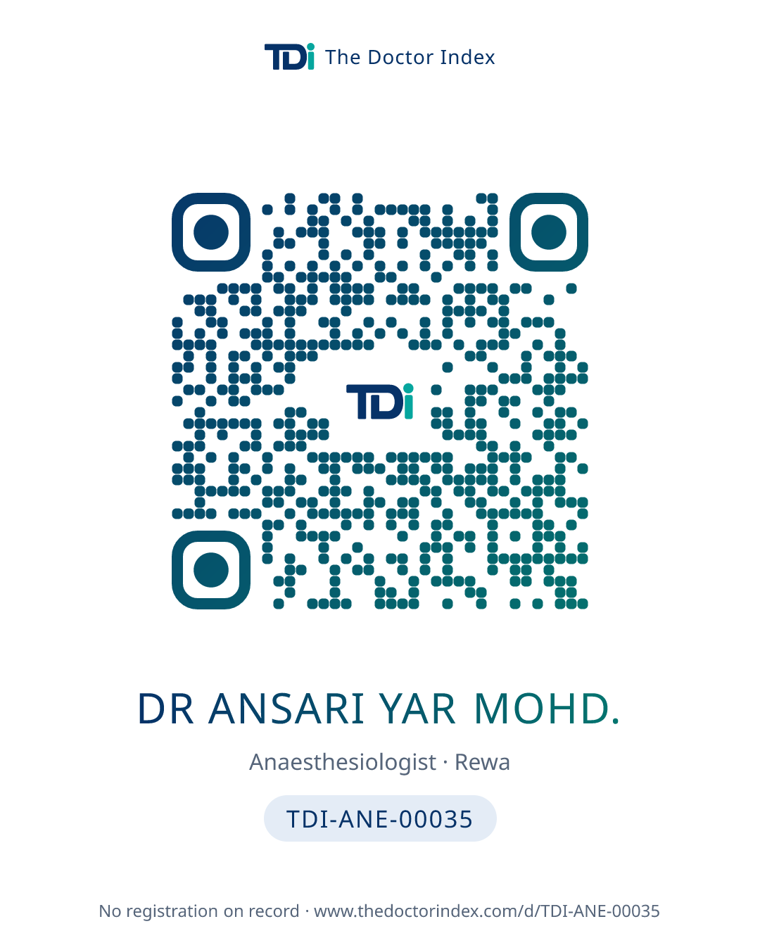 QR card for Dr Ansari Yar Mohd., TDI-ANE-00035