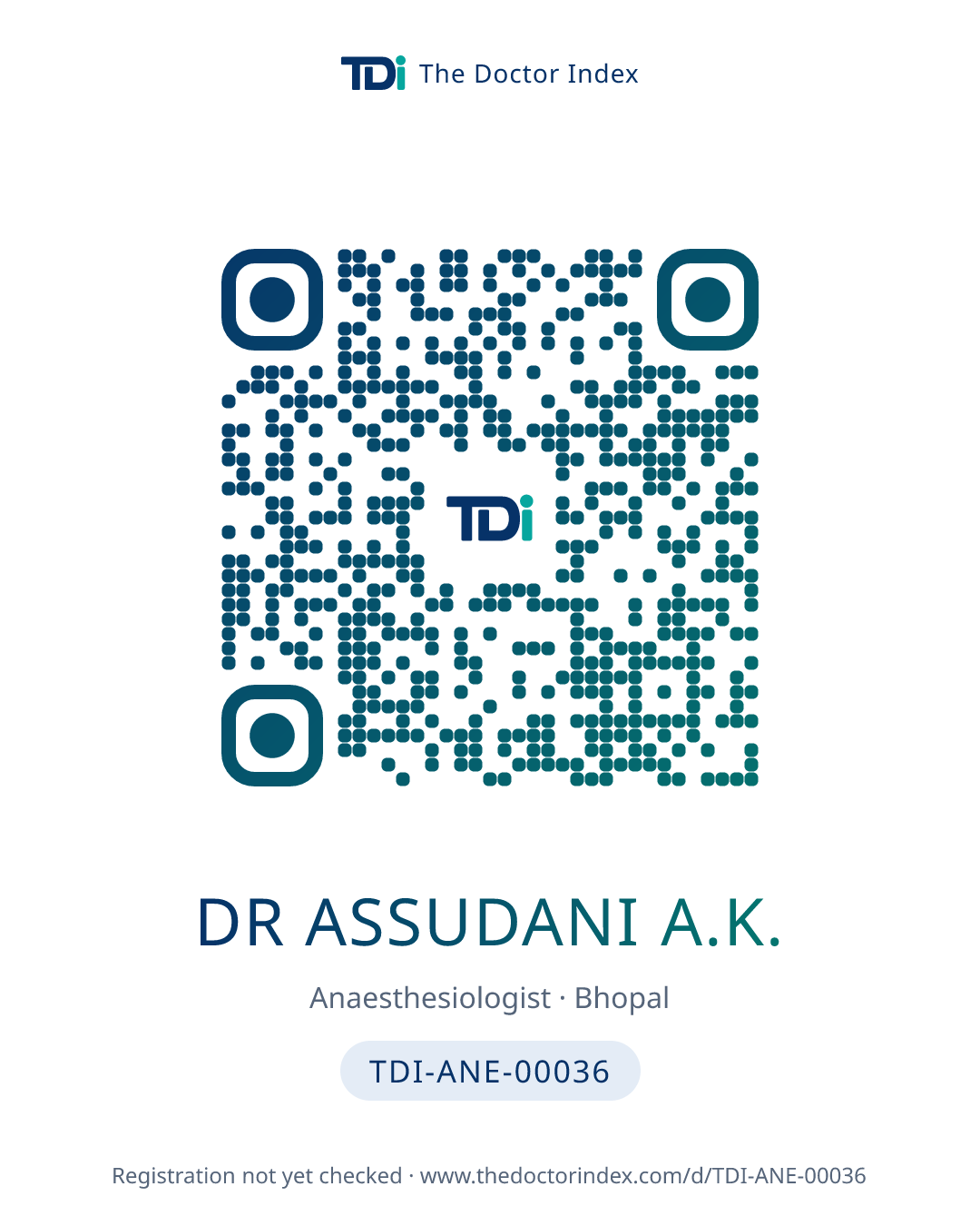 QR card for Dr Assudani A.K., TDI-ANE-00036