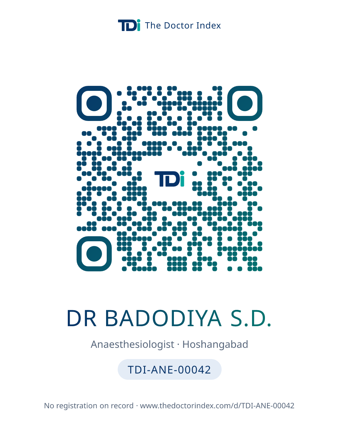 QR card for Dr Badodiya S.D., TDI-ANE-00042