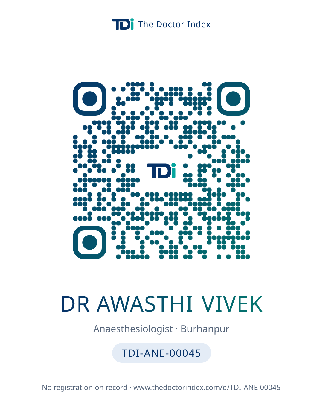 QR card for Dr Awasthi Vivek, TDI-ANE-00045
