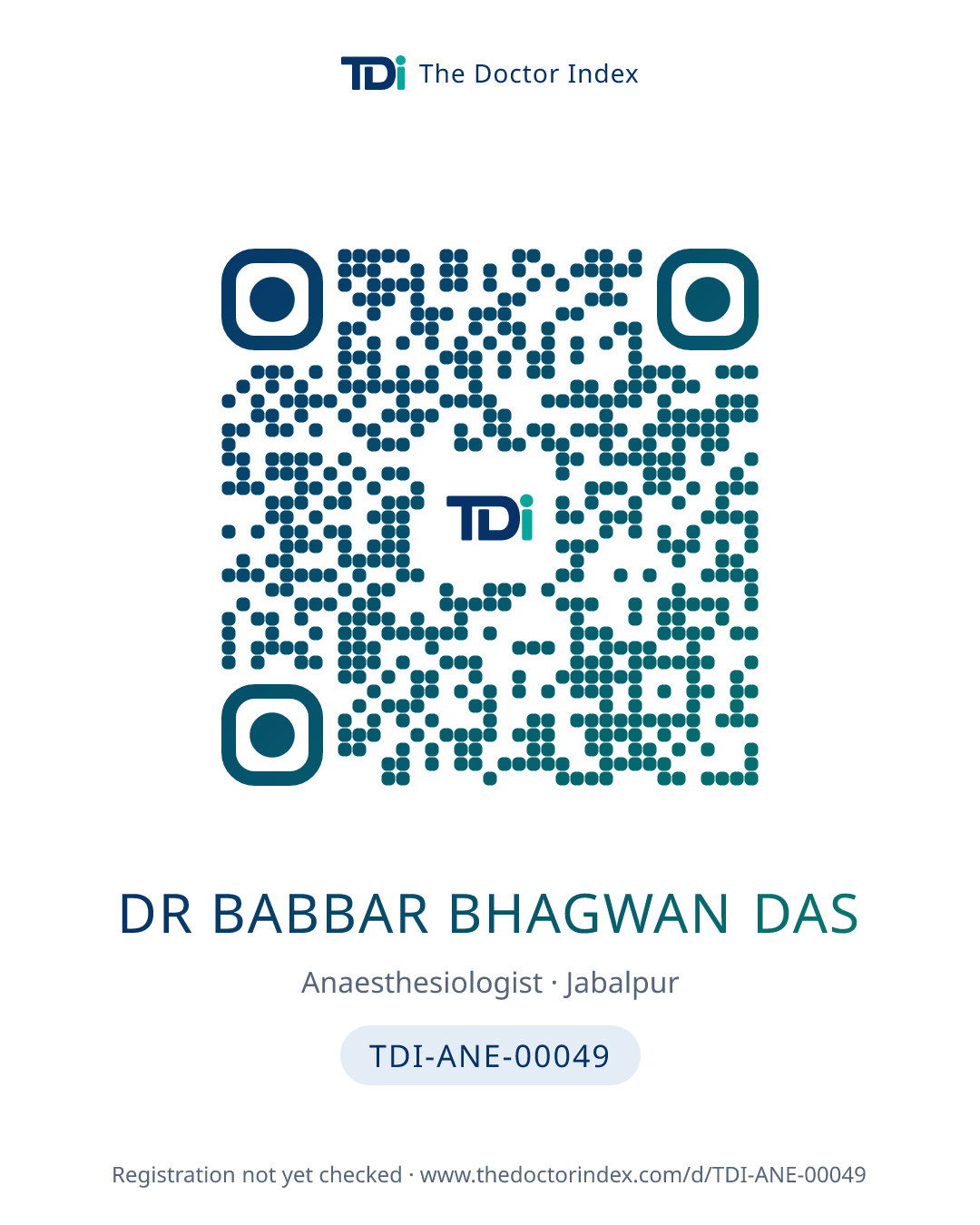 QR card for Dr Babbar Bhagwan Das, TDI-ANE-00049