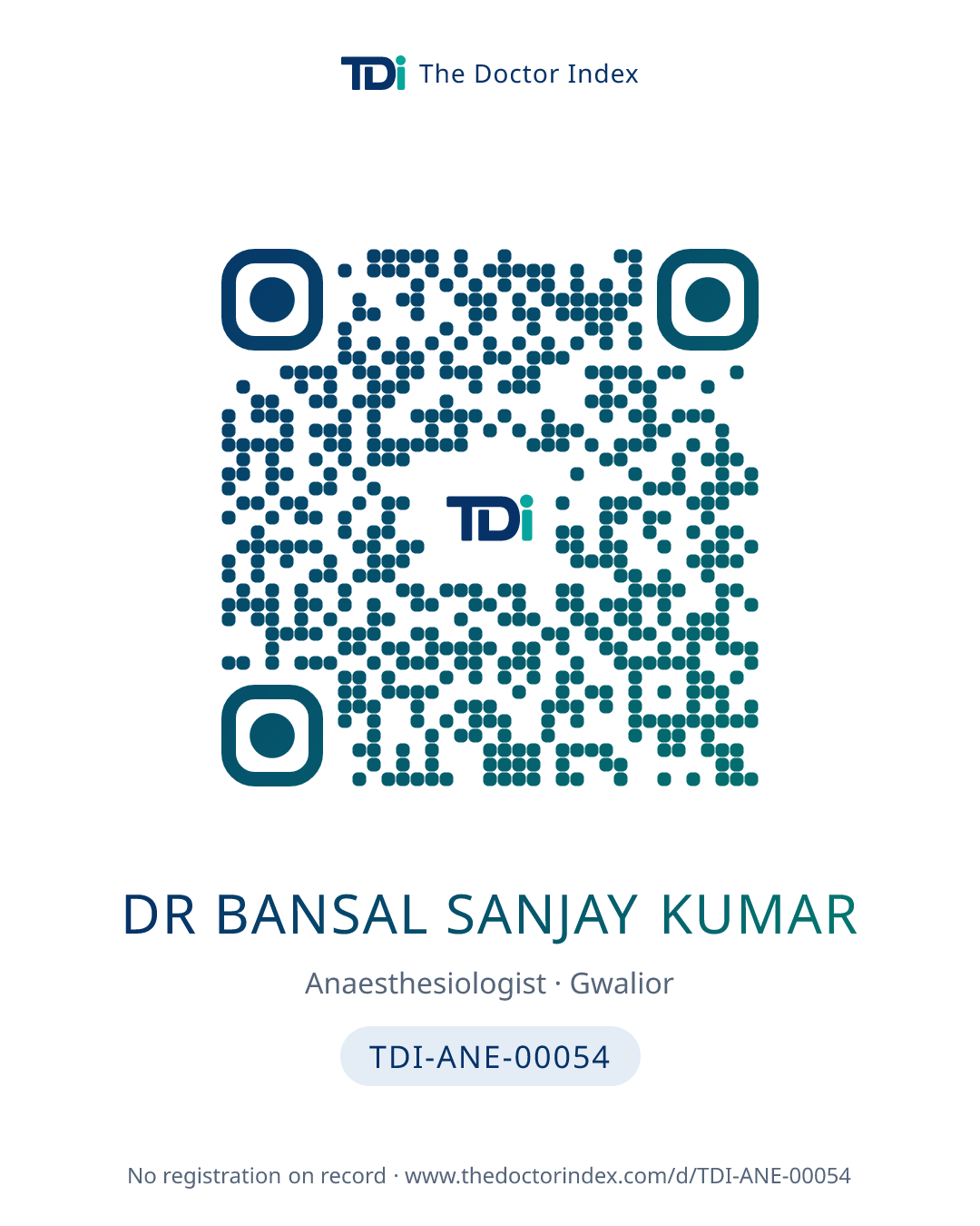QR card for Dr Bansal Sanjay Kumar, TDI-ANE-00054