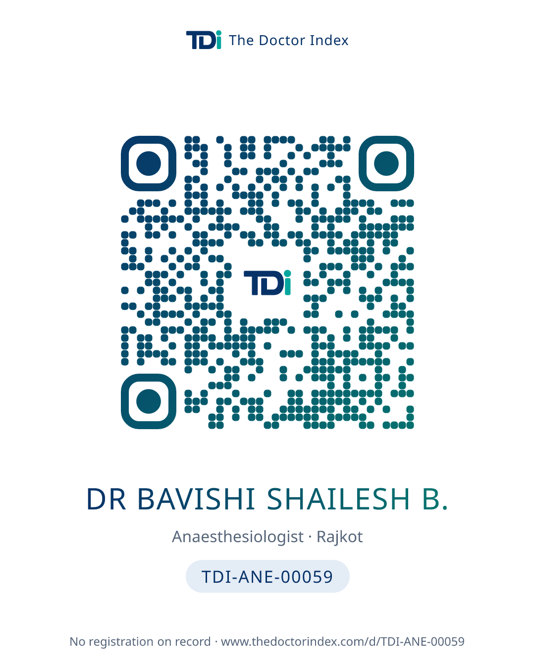 QR card for Dr Bavishi Shailesh B., TDI-ANE-00059