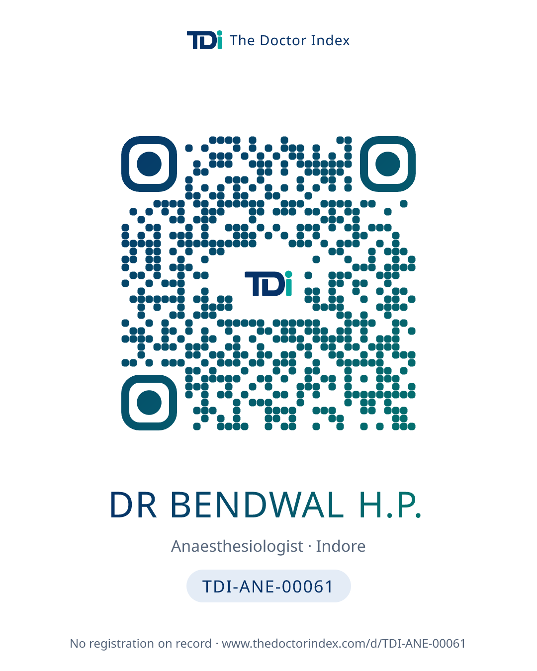 QR card for Dr Bendwal H.P., TDI-ANE-00061