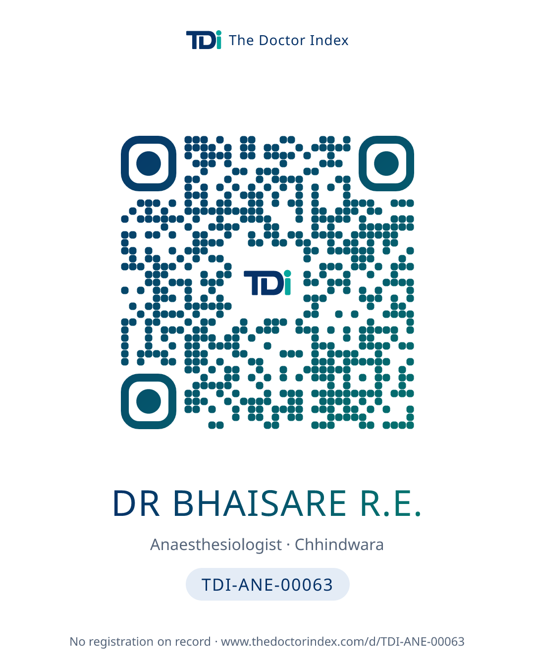QR card for Dr Bhaisare R.E., TDI-ANE-00063