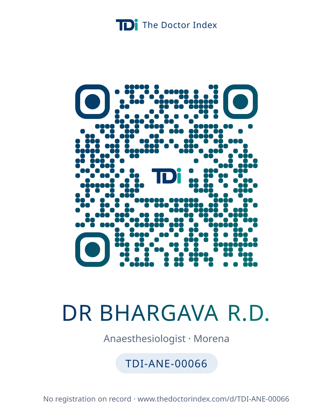 QR card for Dr Bhargava R.D., TDI-ANE-00066