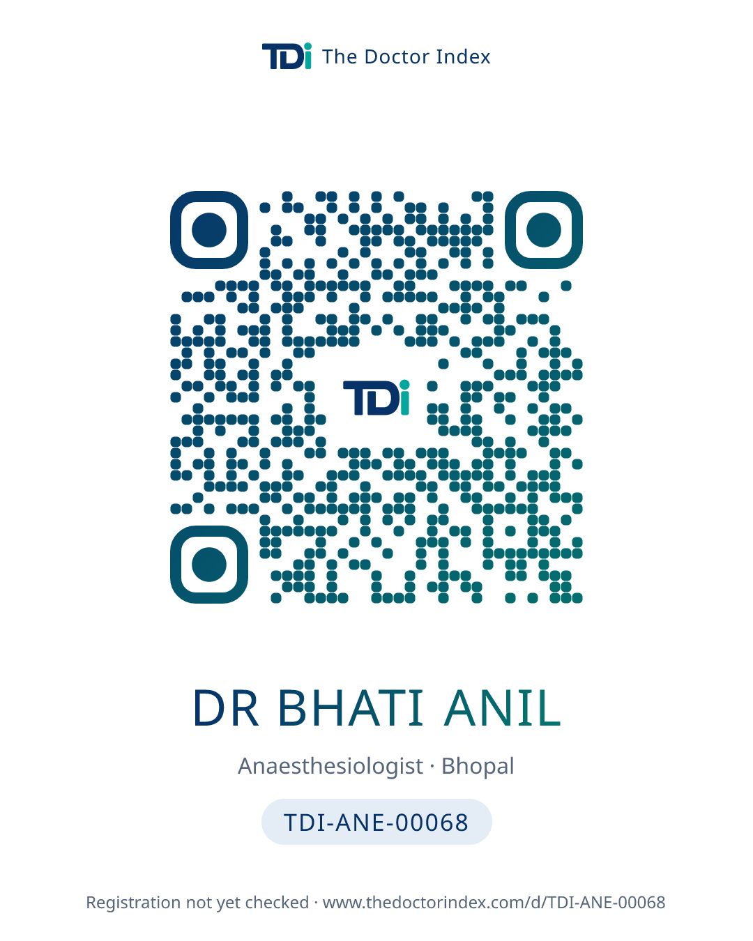 QR card for Dr Bhati Anil, TDI-ANE-00068