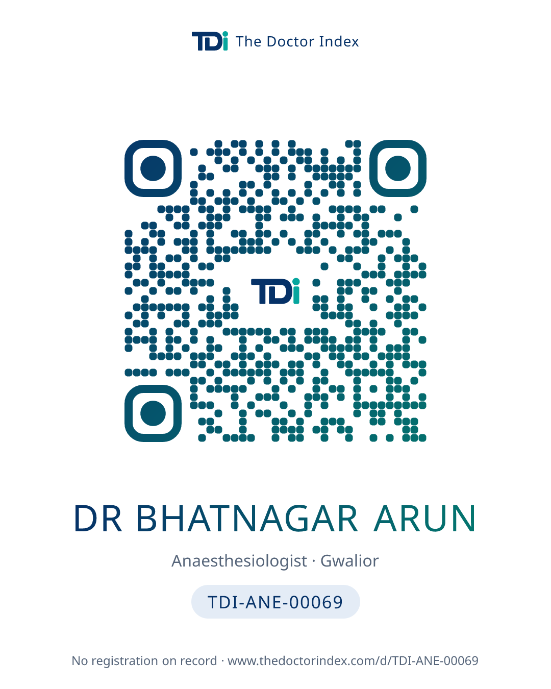 QR card for Dr Bhatnagar Arun, TDI-ANE-00069