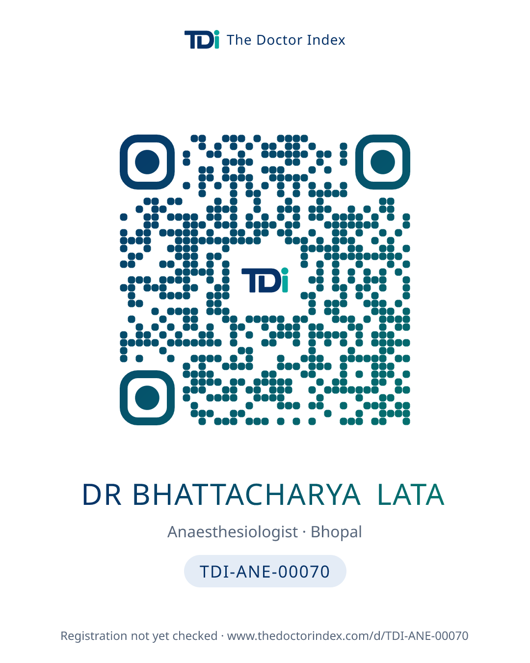 QR card for Dr Bhattacharya Lata, TDI-ANE-00070