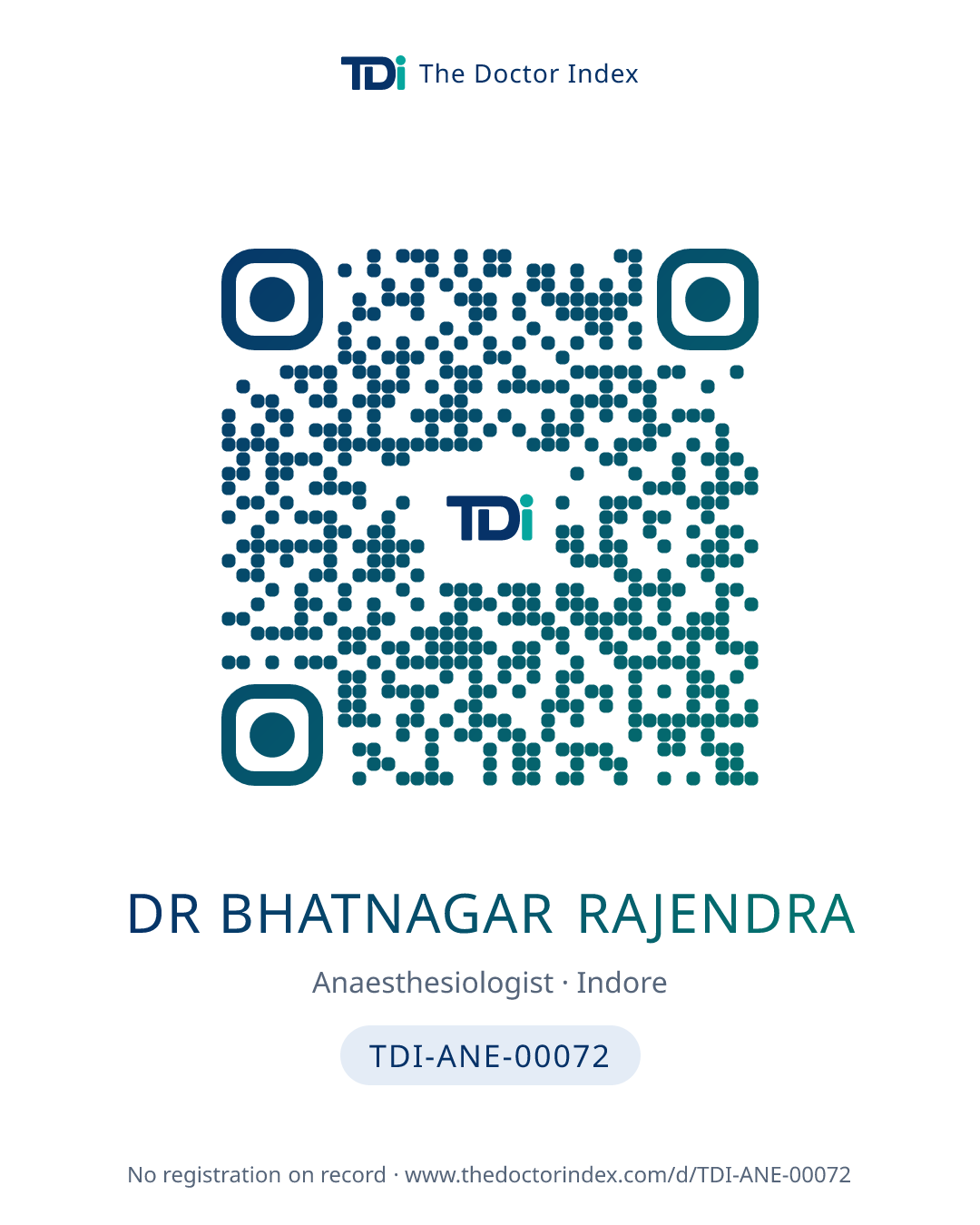 QR card for Dr Bhatnagar Rajendra, TDI-ANE-00072