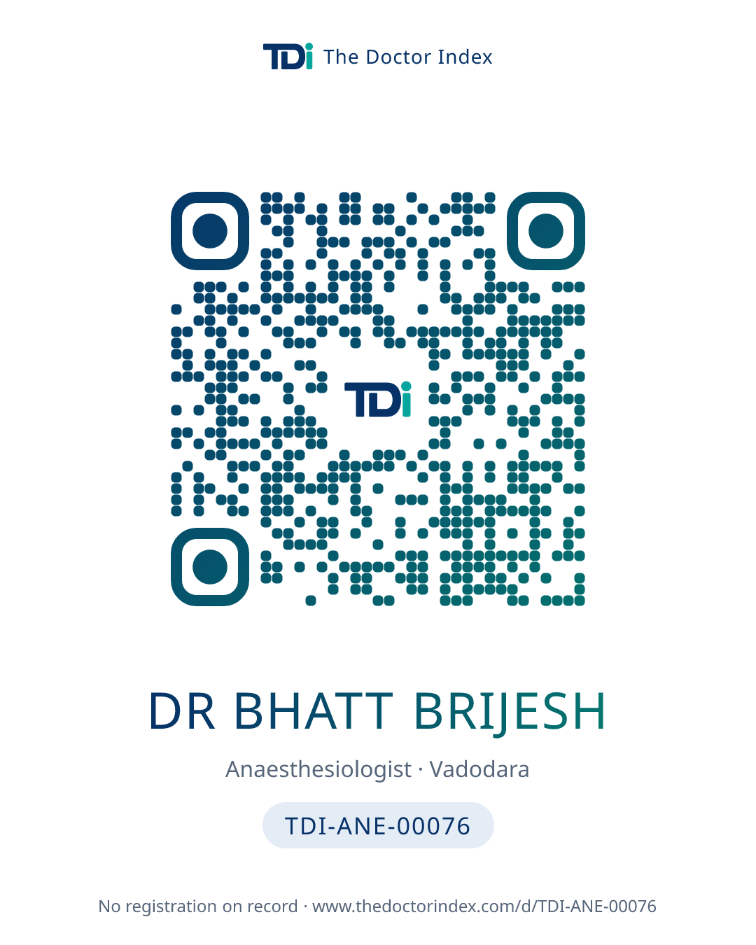 QR card for Dr Bhatt Brijesh, TDI-ANE-00076