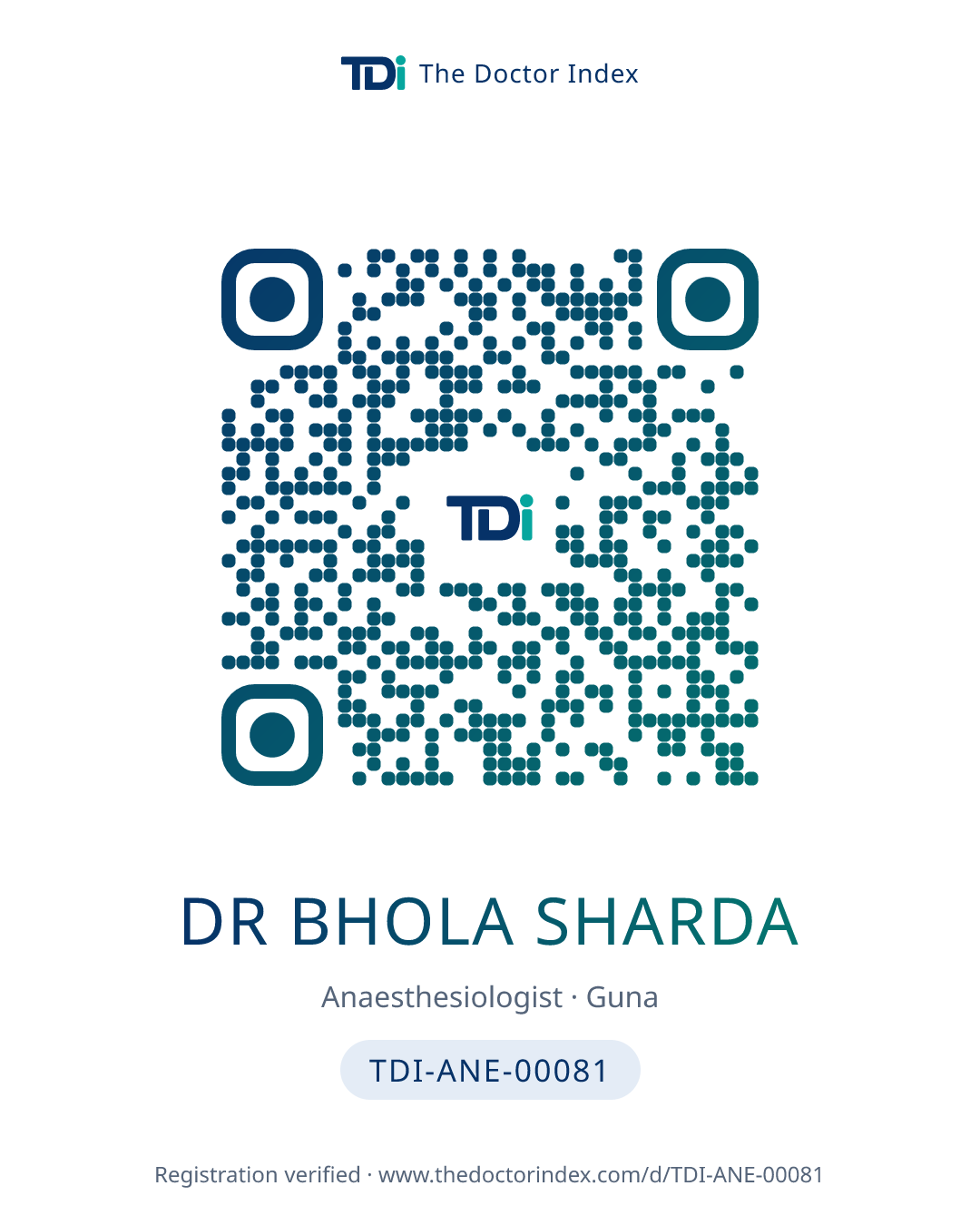 QR card for Dr Bhola Sharda, TDI-ANE-00081