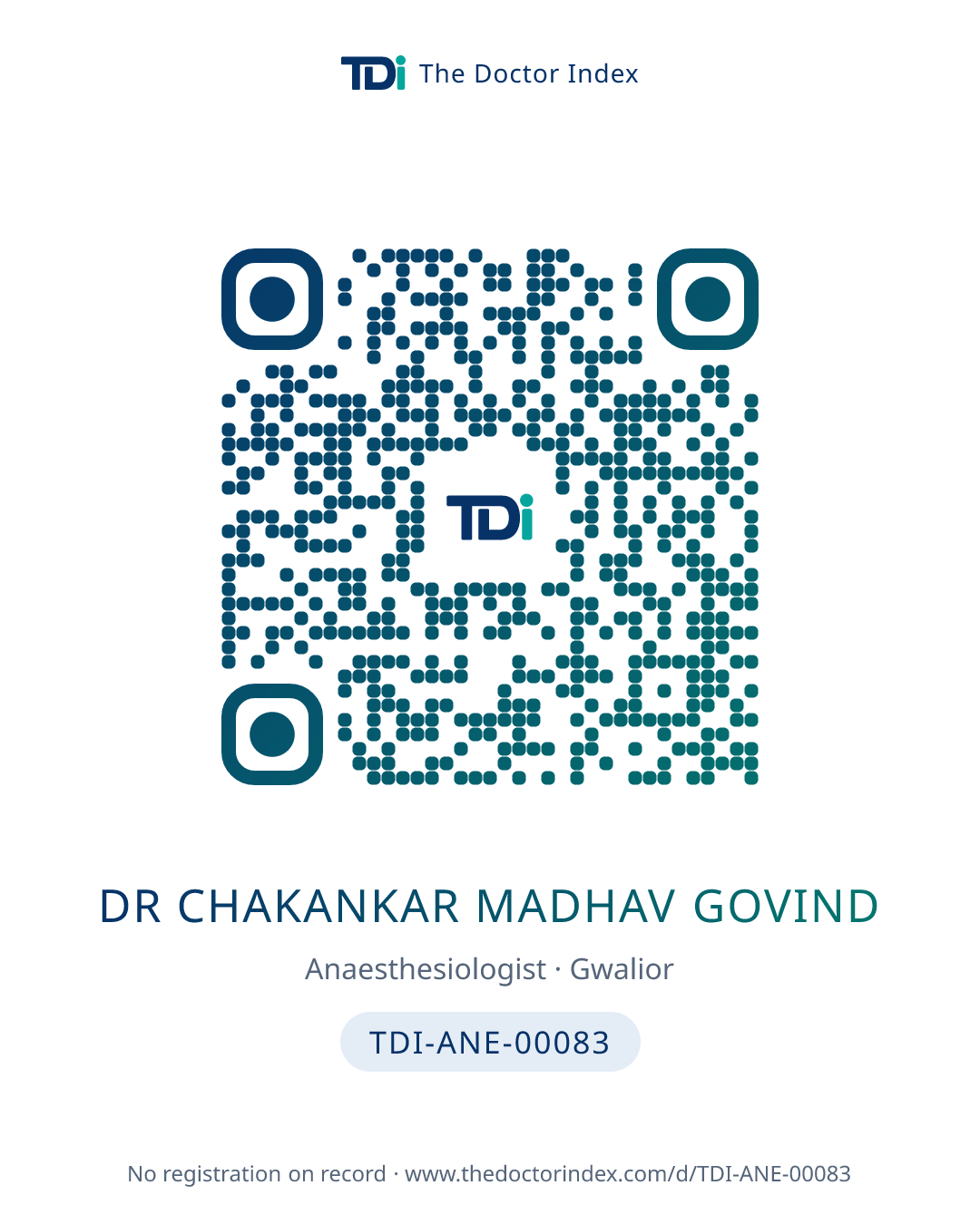 QR card for Dr Chakankar Madhav Govind, TDI-ANE-00083