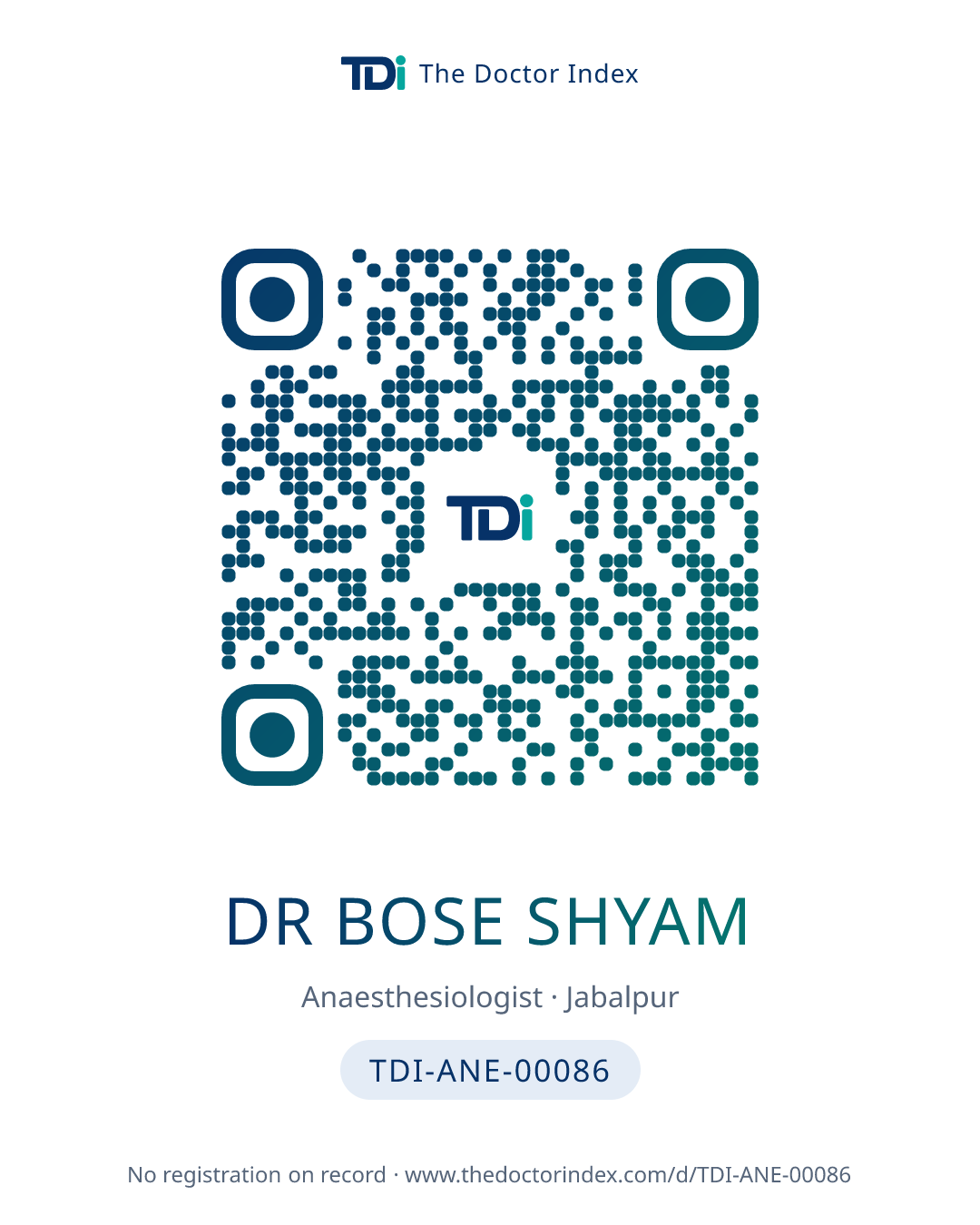 QR card for Dr Bose Shyam, TDI-ANE-00086