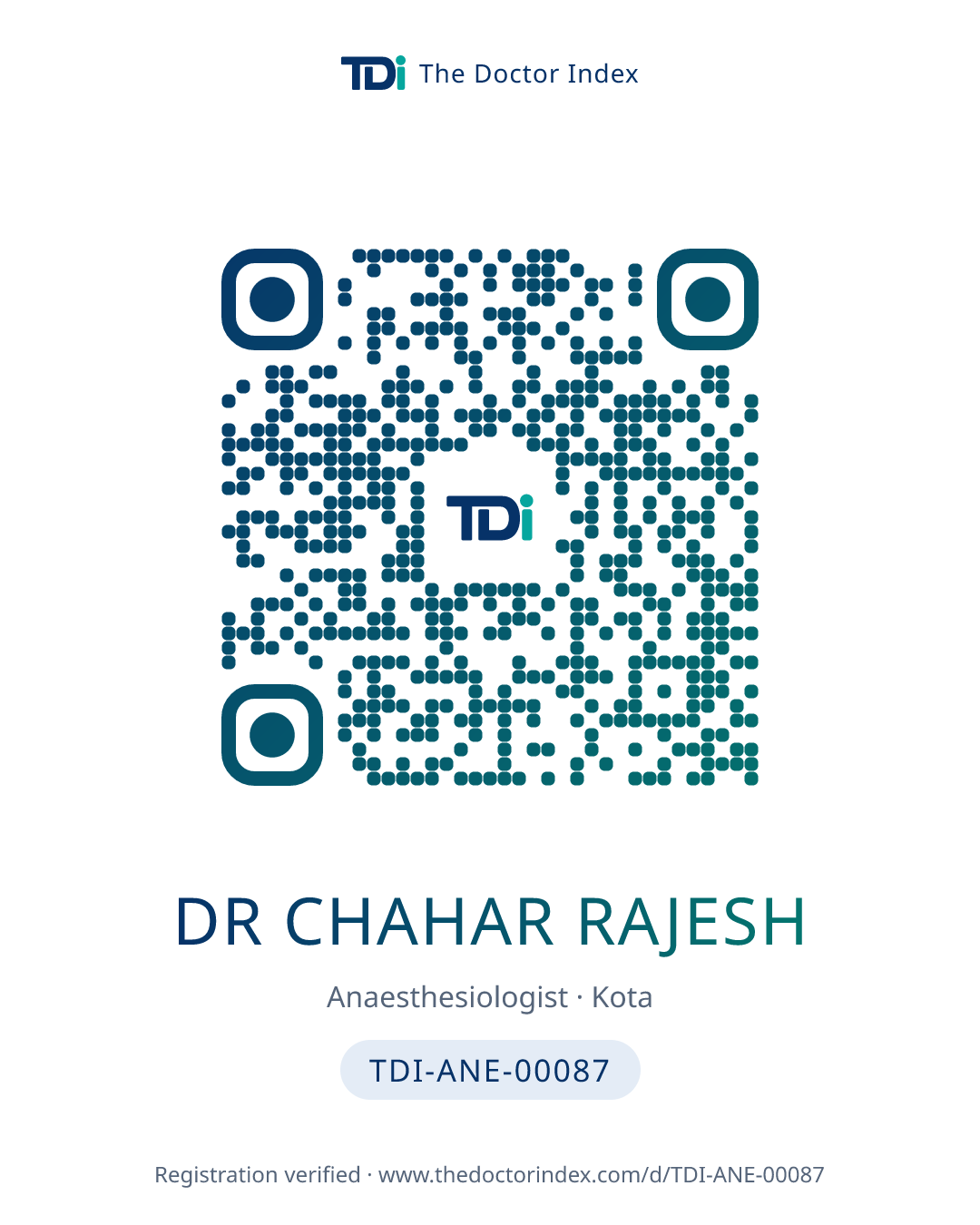 QR card for Dr Chahar Rajesh, TDI-ANE-00087