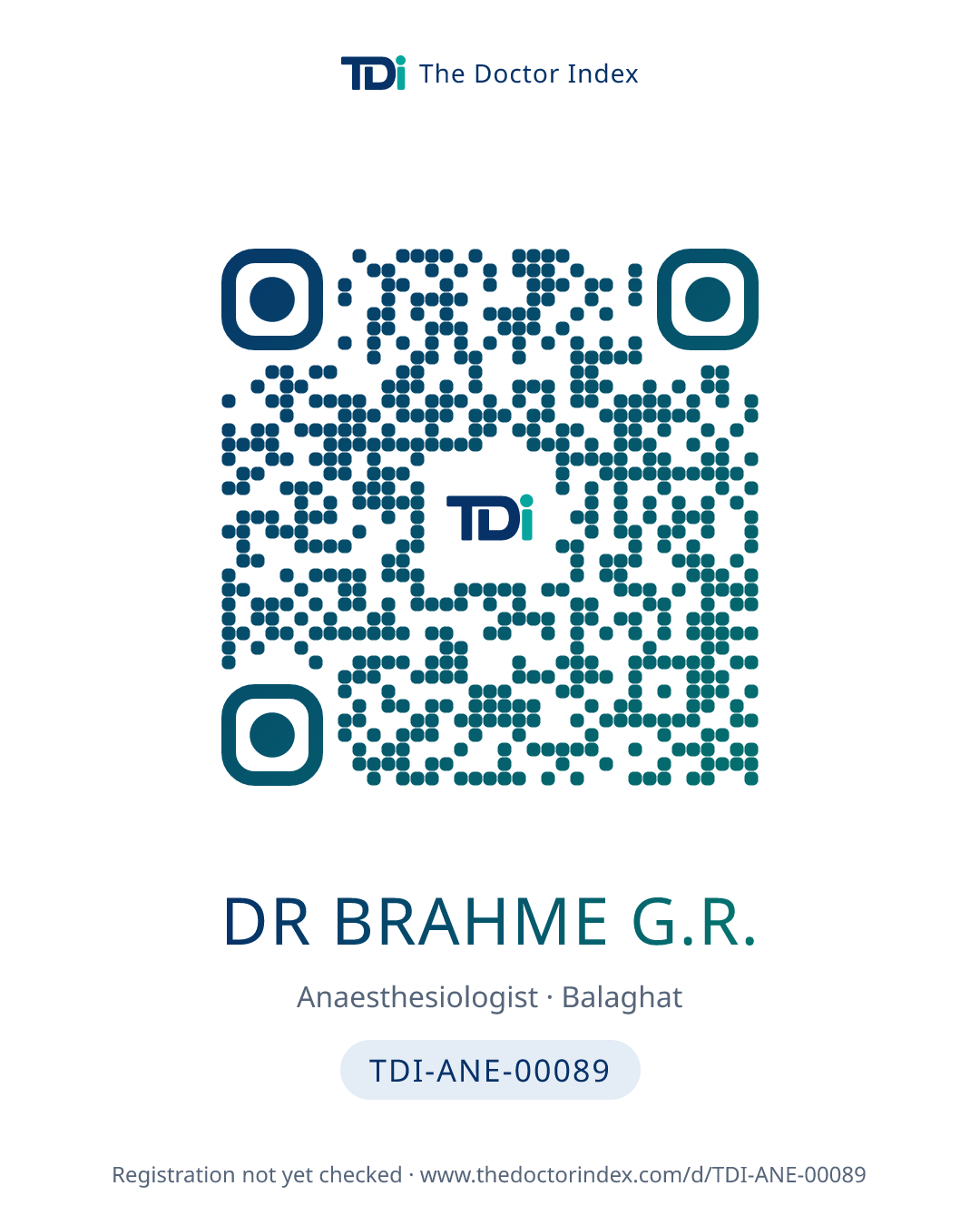 QR card for Dr Brahme G.R., TDI-ANE-00089