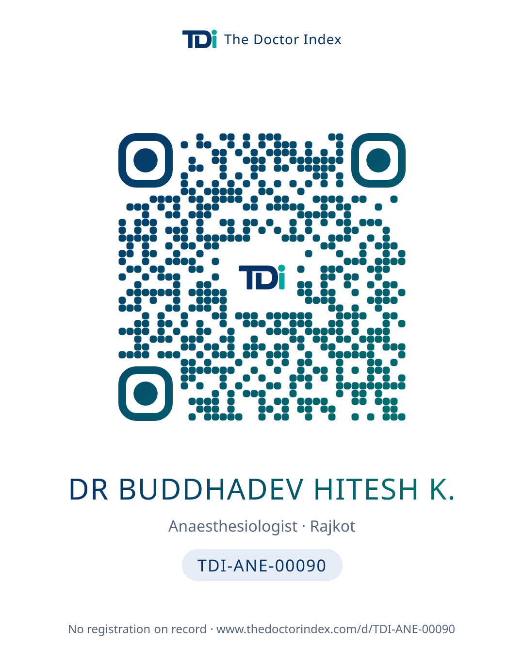 QR card for Dr Buddhadev Hitesh K., TDI-ANE-00090