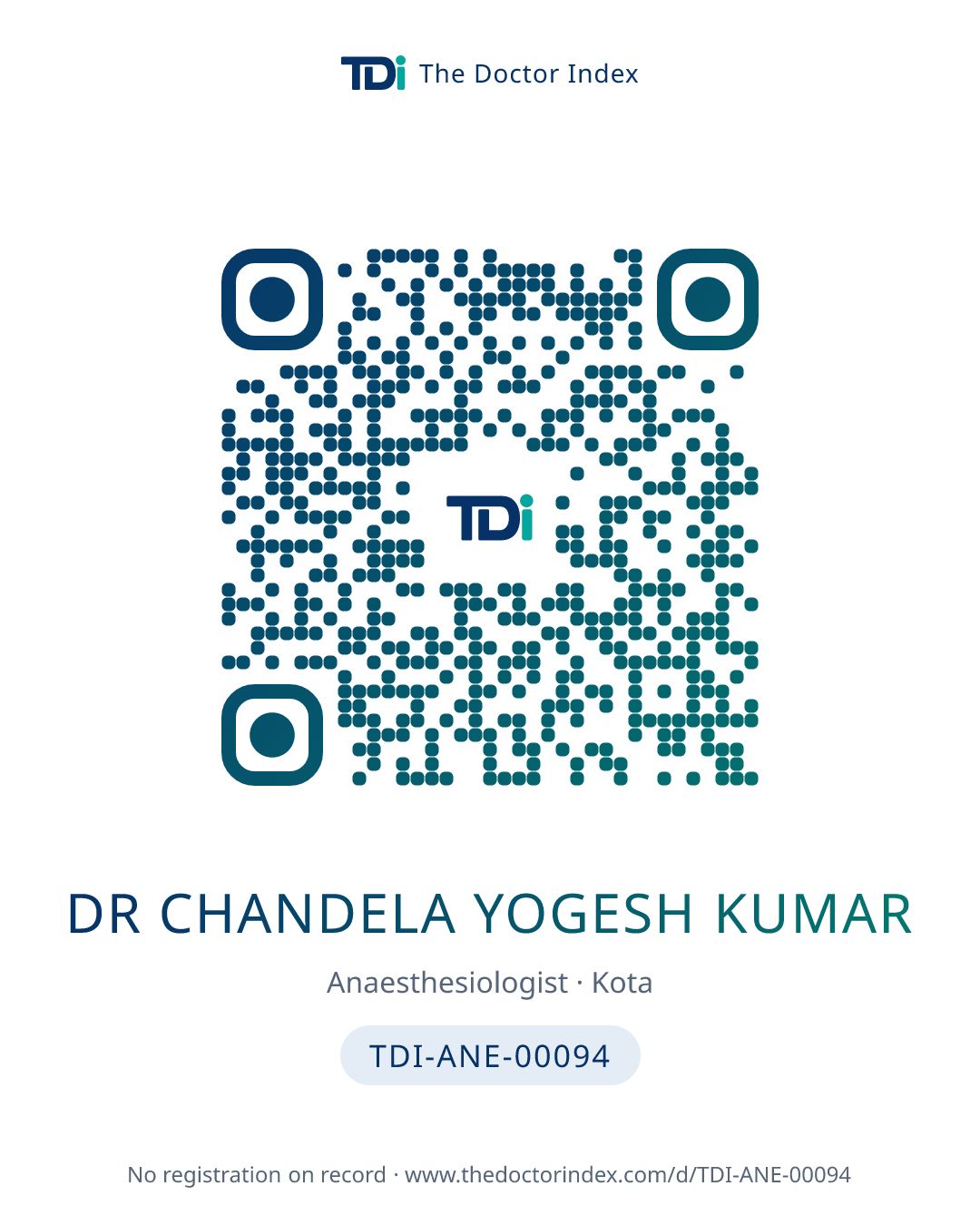 QR card for Dr Chandela Yogesh Kumar, TDI-ANE-00094
