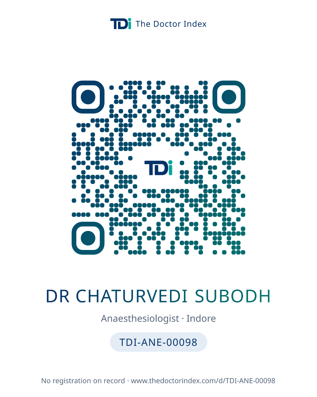 QR card for Dr Chaturvedi Subodh, TDI-ANE-00098