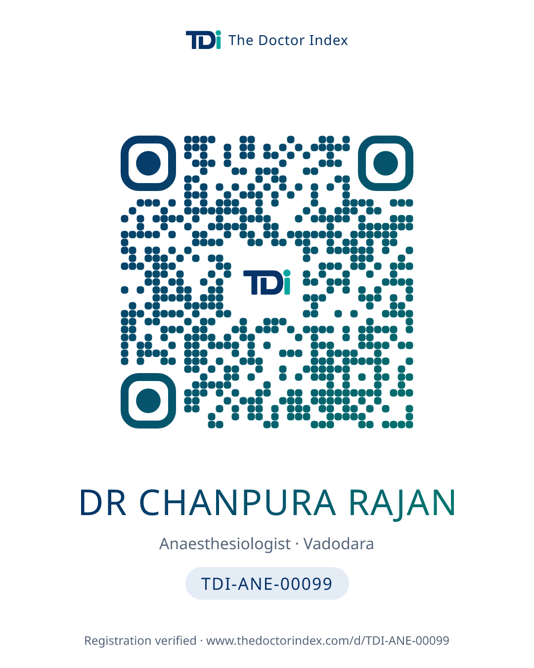 QR card for Dr Chanpura Rajan, TDI-ANE-00099