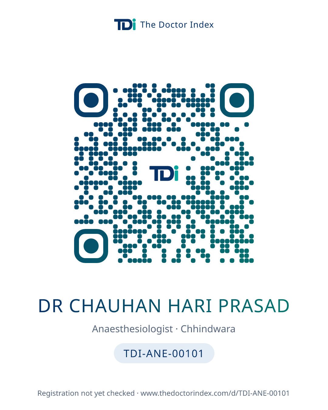 QR card for Dr Chauhan Hari Prasad, TDI-ANE-00101