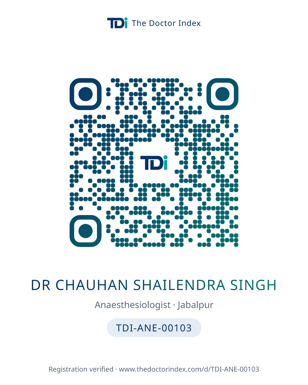 QR card for Dr Chauhan Shailendra Singh, TDI-ANE-00103